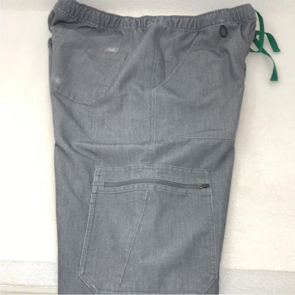 Figs Scrub Pants Gray Technical Collection Cargo Green Drawstring Men’s Size M